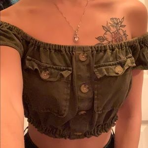Green off the shoulder tube top